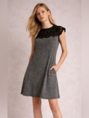 Sea New York lace combo dress. Black lace, black and white fabric. Size S
